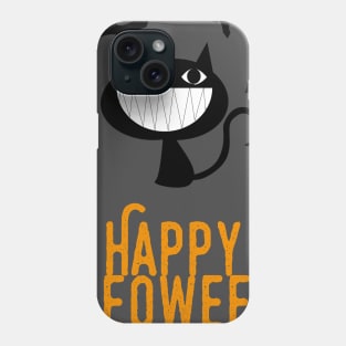 Happy Meoween – Bats and Grinning Black Cat Phone Case