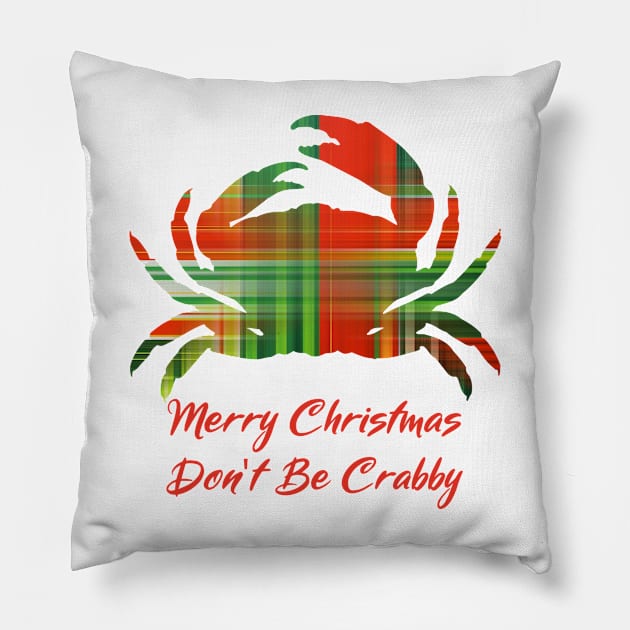 Merry Christmas Crab Checked Plaid Pillow by TammyWinandArt