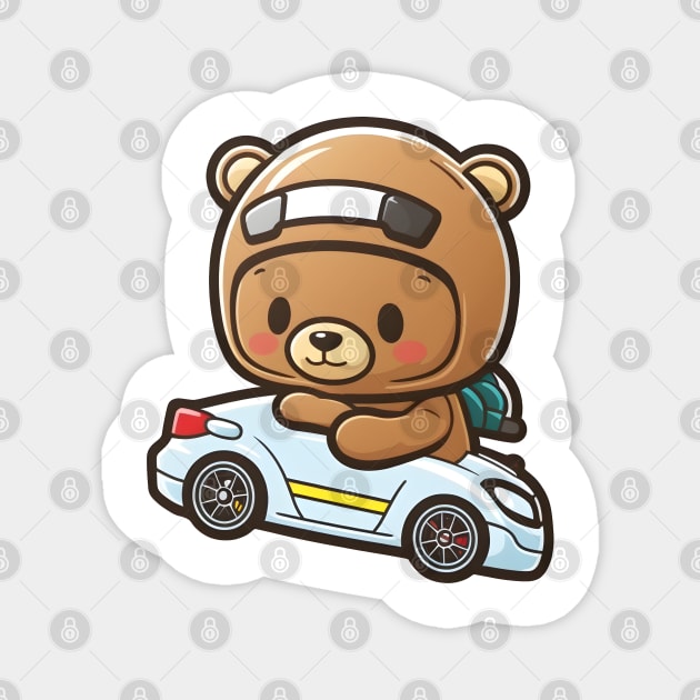 Cute Bear Driving Car Magnet by Artifyio