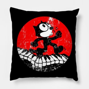 walking in piano the cat cartoon happy Pillow