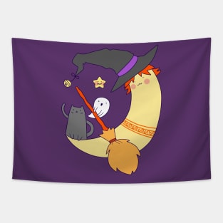 Cat and Witch Crescent Moon Tapestry