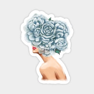 Girl with beautiful flowers instead of a head. Magnet