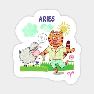 Zodiac Fun Aries Sheep and Cat Magnet