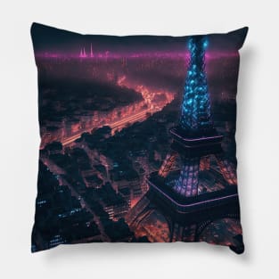 Cyberpunk Eiffel Tower Pillow