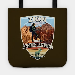 I Hiked Angels Landing in Zion National Park with Bighorn Sheep and Hiker Design for Women Tote