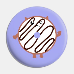 Vanilla Donut-Shaped Cat with Chocolate Drizzle Pin