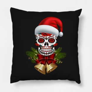 Christmas Santa Hat Day Of The Dead Sugar Skull Pillow