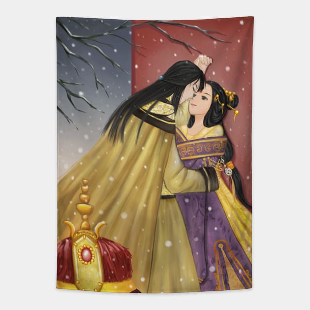 Chinese Emperor and His Beloved Consort Illustration Tapestry by moonquarius