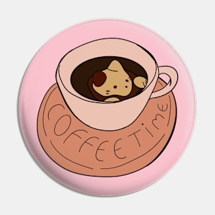 Coffee Time Cute Kawaii Cat in Coffee Pin