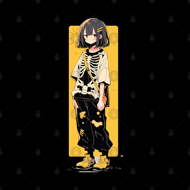 Spooky girl in a skeleton t-shirt by Fyllewy