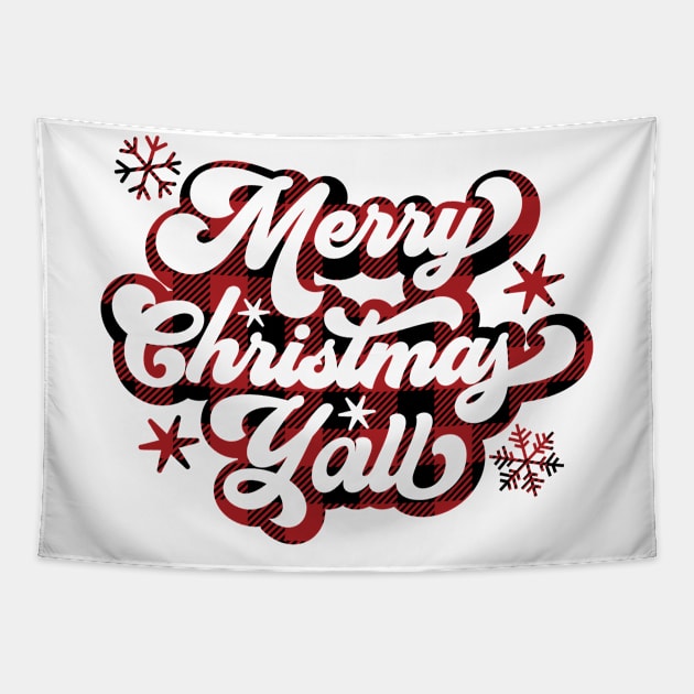 Merry Christmas Ya'll - Buffalo Plaid Tapestry by Curio Pop Relics