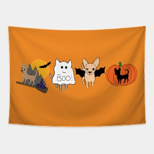 Orange Halloween Chihuahuas - Smooth Coat Chihuahuas - Halloween Chihuahua Tee Tapestry