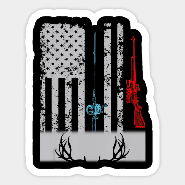 Download Fishing Rod Hunting Rifle American Flag Funny Fishing Fishman Sticker Teepublic