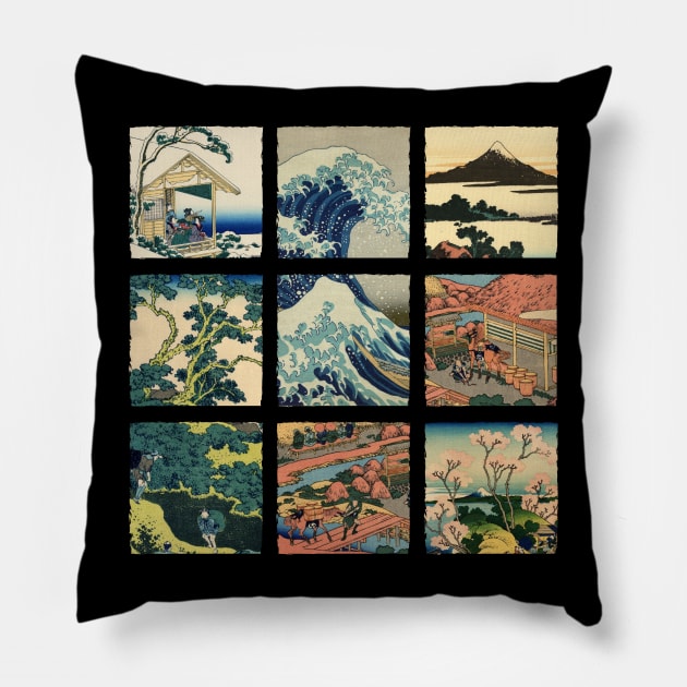 Ukiyo-e Collage: Katsushika Hokusai Pillow by Merch Sloth