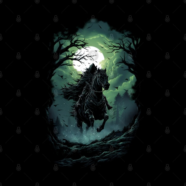 Mystical Black Rider in Moonlit Forest - Fantasy by Fenay-Designs