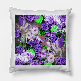 PARROTS ORCHIDS HYDRANGEA IN BLOOM WITH ROSES AND DRAGONFLIES Pillow