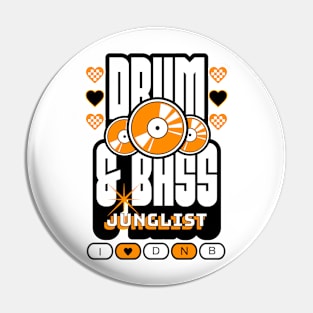 DRUM AND BASS  - 3 Records & Hearts (Black/Orange) Pin