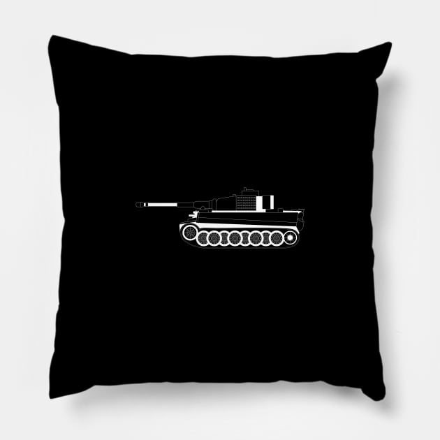 Tiger 1 Tank White Outline Pillow by kindacoolbutnotreally