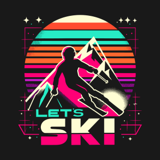 Let's Ski - Vintage 70s 80s Snow Skiing outfit T-Shirt