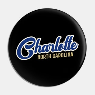 Charlotte North Carolina NC Classic Athletic Script Dark Blue Pin