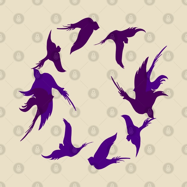 Swallows In Flight Stylized Silhouette Art Lilac Purple by taiche