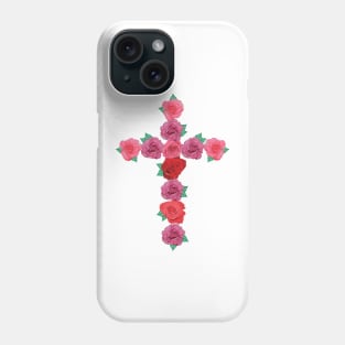 Floral Pink and Red Roses Flower Cross with Green Leaves Phone Case