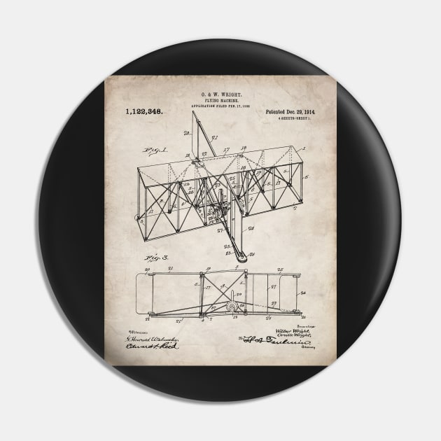 Wright Brothers Machine Patent - Airplane Art - Antique Pin by patentpress