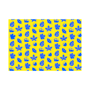 Blue Graphic Nature Pattern on Yellow Background T-Shirt