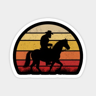 Cowboy Bigfoot Sasquatch Riding A Horse Vintage Sunset Country Magnet