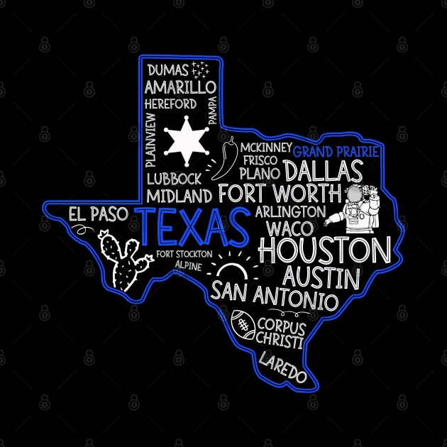 Grand Prairie Texas cute map Houston San Antonio Dallas Austin Fort Worth El Paso by BoogieCreates