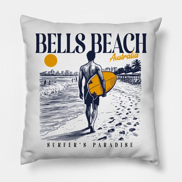 Vintage Surfing Bells Beach, Australia // Retro Surfer Sketch // Surfer's Paradise Pillow by Now Boarding