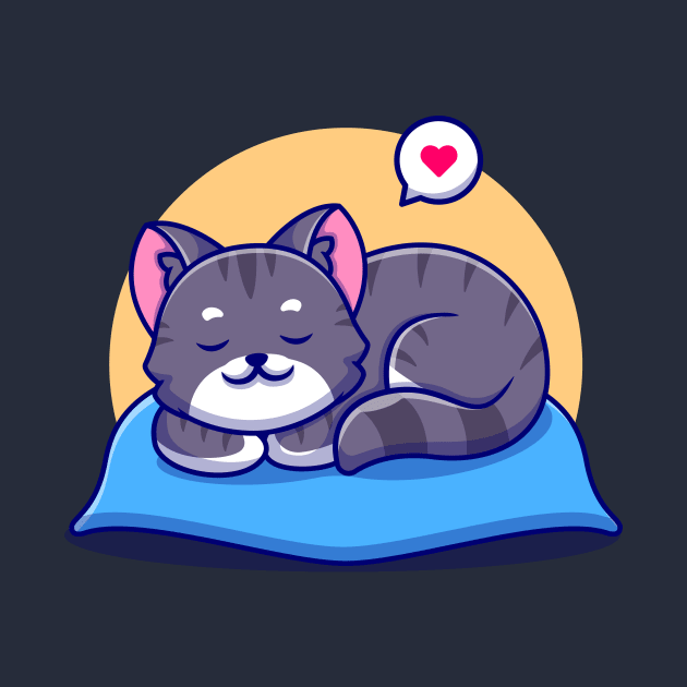 Cute Cat Sleeping On Pillow Cartoon by Catalyst Labs