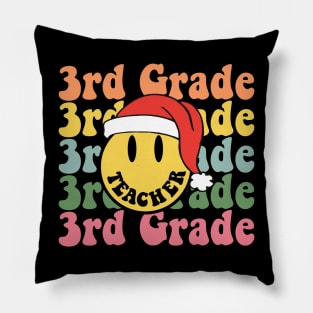 Retro Christmas Teacher 3rd Grade Santa Hat Back To School Pillow