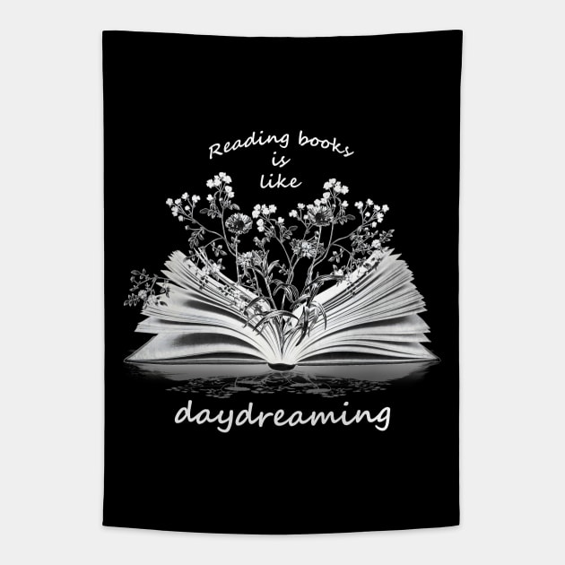 Books lovers, reading books, flowers growing from book Tapestry by Collagedream