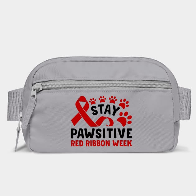 Stay Pawsitive Red Ribbon Week Awareness 2022 Anti Drug Free Cat Dog Pet Paw by Tshirtiz