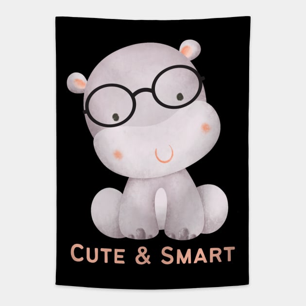 Cute and Smart Cookie Sweet little hippopotamus in glasses cute baby outfit Tapestry by BoogieCreates