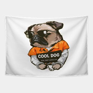 cartoon-pug-dog-prisoner-costume-with-sign- Tapestry