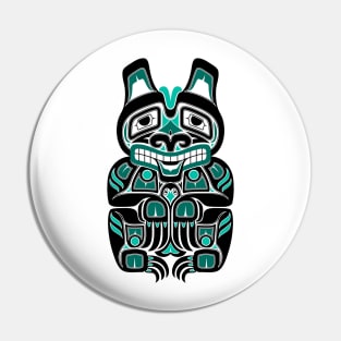 Teal Blue and Black Haida Spirit Bear Pin