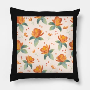 Cream, teal and burnt sienna watercolor florals and leaves Pillow