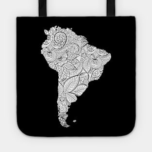 Mandala art map of South America with text in white Tote