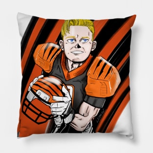 Cincinnati bengal joe burrow, in cartoon quarterback in superbowl Pillow