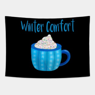 Winter Comfort Mug with Blue Stripes and Snowflakes Tapestry