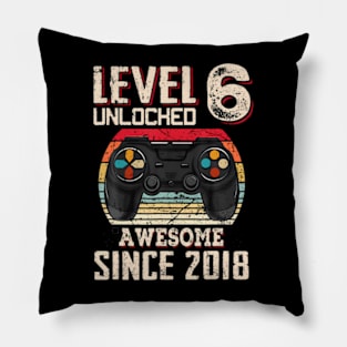 Level 6 Unlocked Awesome Since 2018 6Th Birthday Gaming Pillow