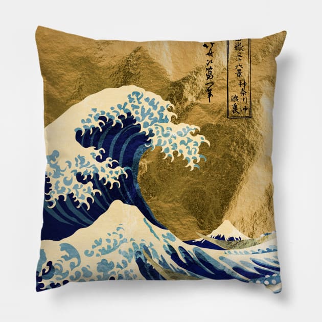 Golden Great Wave off Kanagawa Pillow by GreekTavern