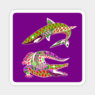 the kings of the swamp the shark and the alligator ecopop art Magnet