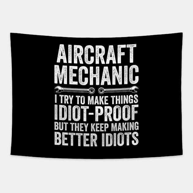 Funny Aircraft Mechanic Fixing Airplanes Tapestry by Dr_Squirrel