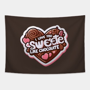 Happy Valentine's Day With Sweet Chocolate Heart - T-shirt for Couples Tapestry