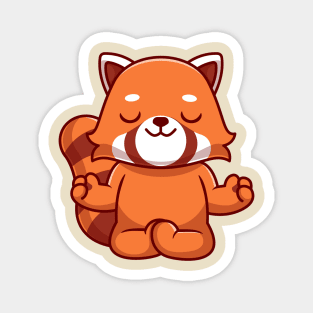 Cute Red Panda Doing Yoga Cartoon Magnet
