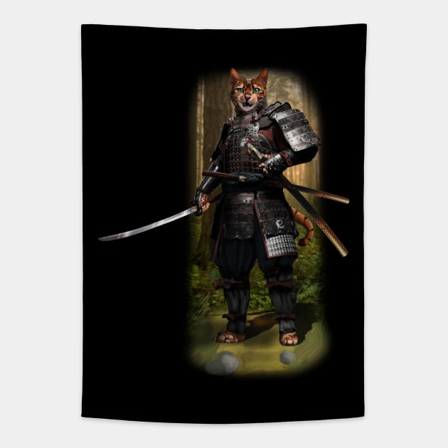 Exclusive Hand Drawn Samurai Cat | Samurai Collection Item-2 (Cat) | by Rendigart Studio Tapestry by Rendigart