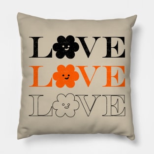 Love slogan with chamomile flower character face. Hippie style groovy vibes Pillow